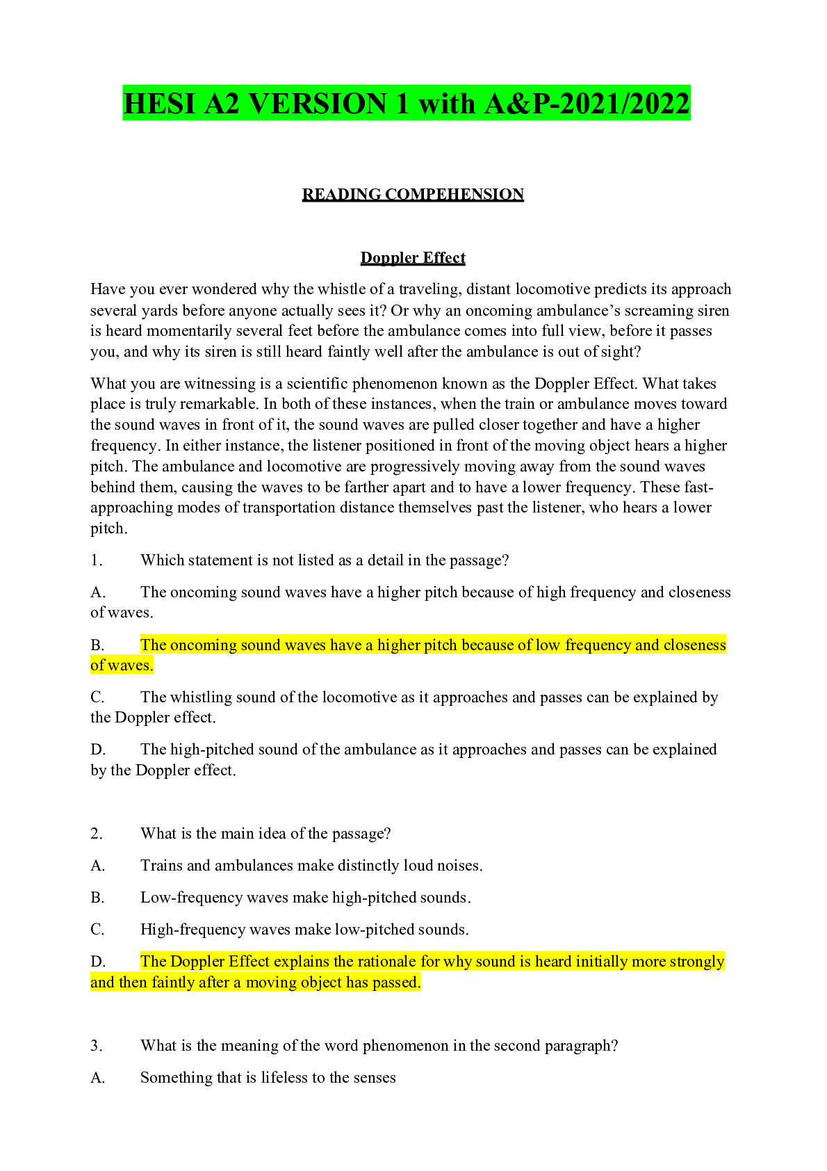 Preview of HESI A2 VERSION 1 with A&P-2021/2022